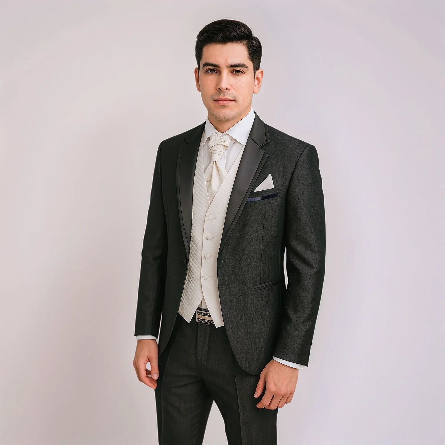 ESMOQUIN GRIS (con solapa en "V" - detalles negros) - Imagen 5