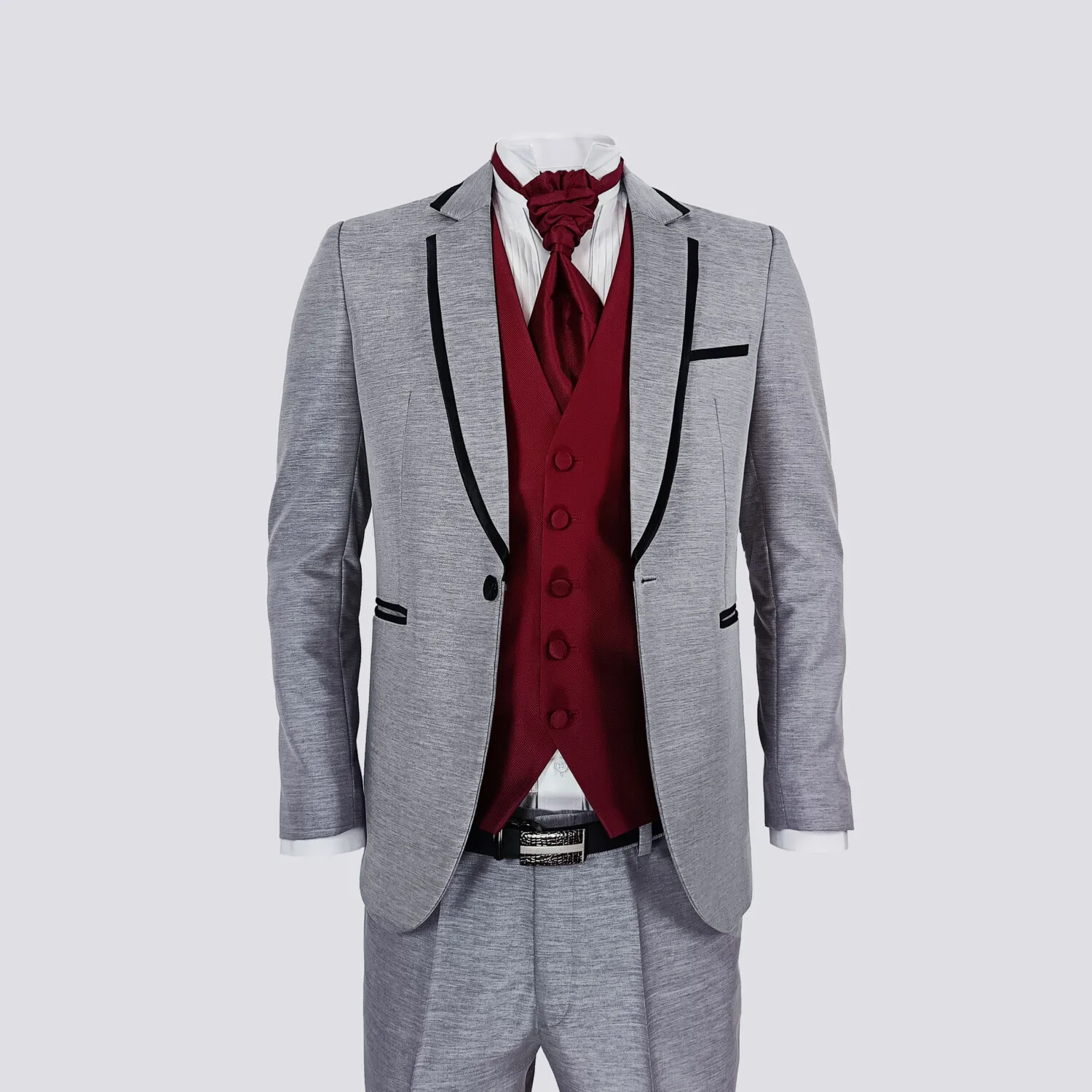 ESMOQUIN PLOMO PLATA (solapa en "V" - detalles negros)