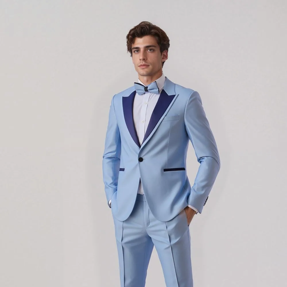 ESMOQUIN CELESTE CON SOLAPA EN PUNTA (dos piezas) - Imagen 4