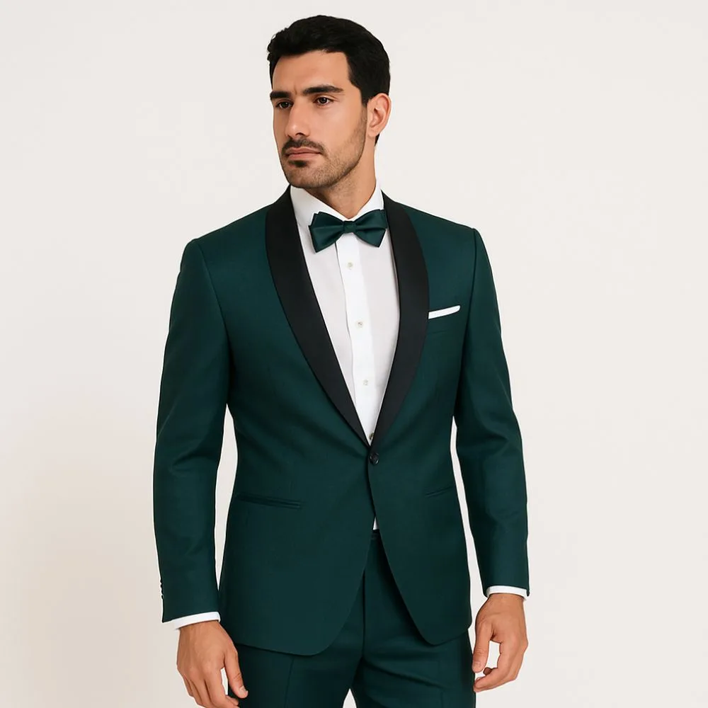 ESMOQUIN VERDE PETROLEO CON SOLAPA NEGRA (dos piezas) - Imagen 4