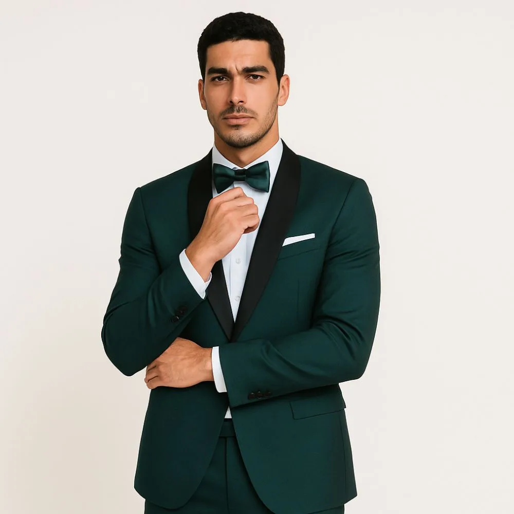 ESMOQUIN VERDE PETROLEO CON SOLAPA NEGRA (dos piezas) - Imagen 5