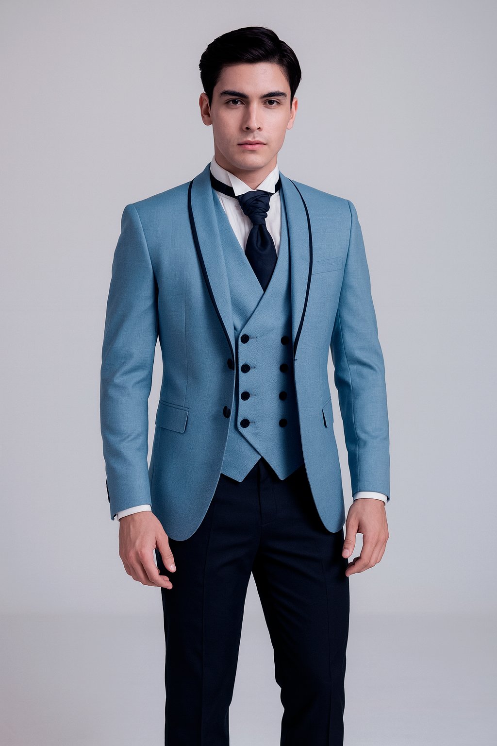 ESMOQUIN CELESTE MATE (con detalles negros) - Imagen 3