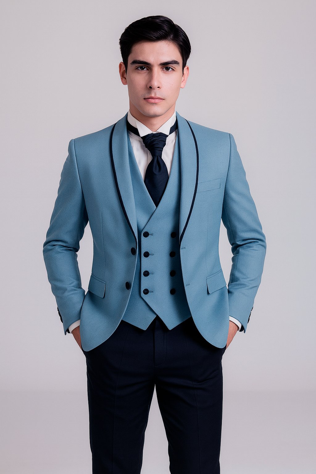 ESMOQUIN CELESTE MATE (con detalles negros) - Imagen 4