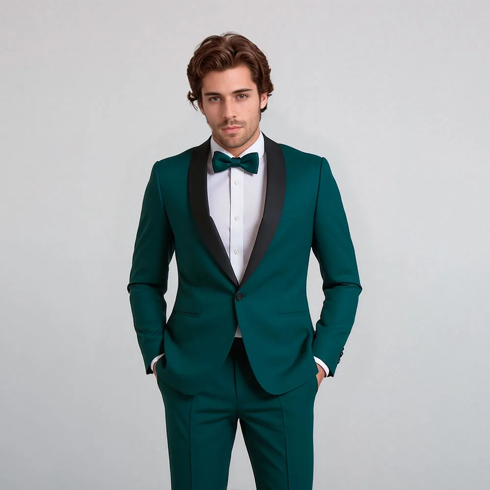 ESMOQUIN VERDE PETROLEO CON SOLAPA NEGRA (dos piezas) - Imagen 3