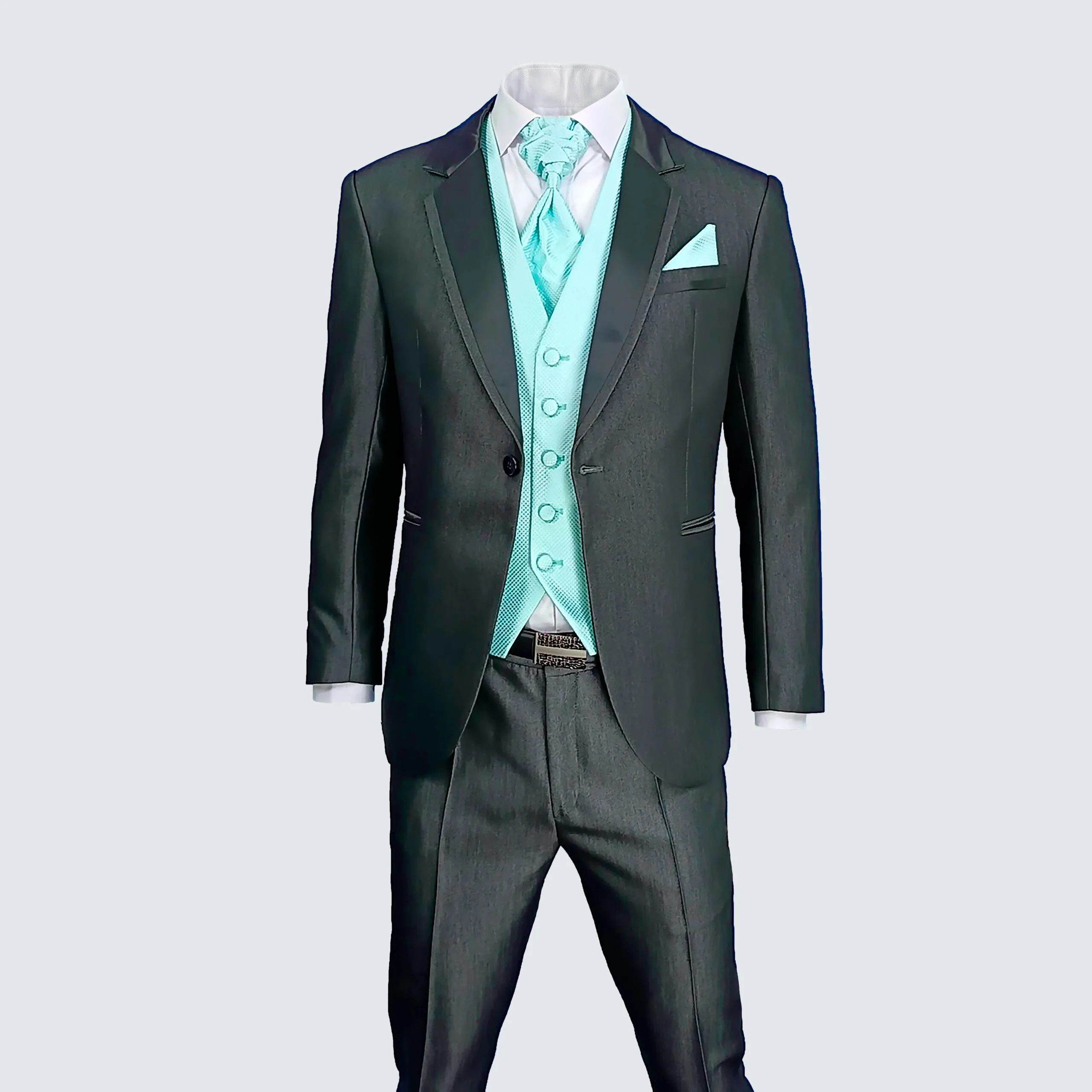 ESMOQUIN GRIS (con solapa en "V" - detalles negros) - Imagen 3